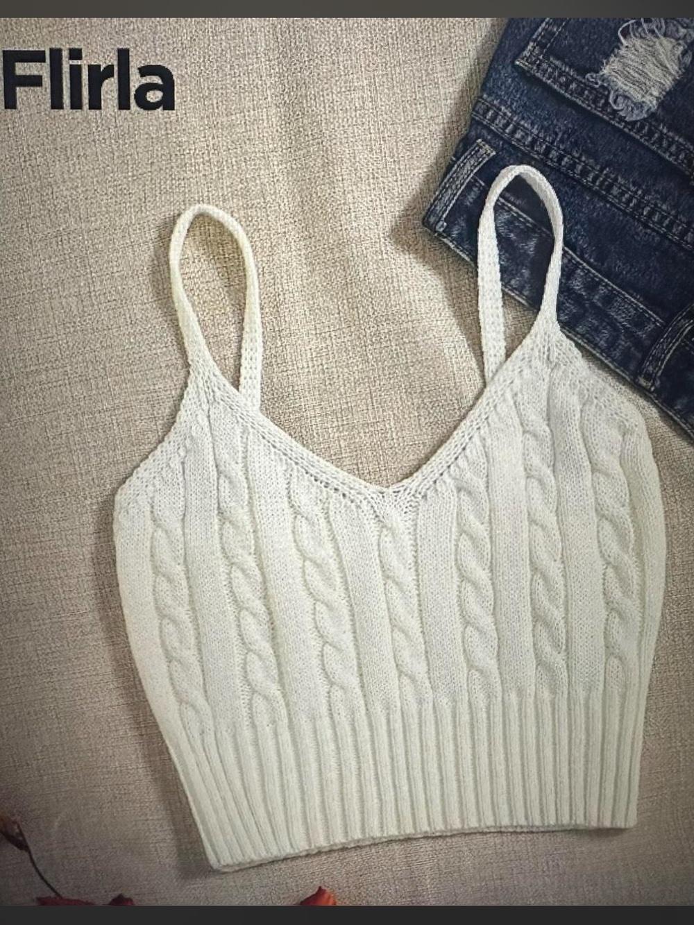 Women's Cream Cable Knit Cropped Tank